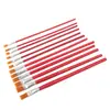 Pincel de Pintura a Óleo com Cabo Vermelho e Cerdas de Nylon, Pincel Único para Gouache e Acrílico, Pincel de Madeira