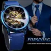 Nuevo Reloj Forsining para Hombre Moda Casual Clásico Popular Azul Resistente al Agua Calado Manual Mecánico