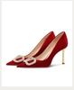 Tacones Altos de Punta con Hebilla de Pedrería para Mujer Otoño 2025 Nuevo Sexy Elegante Gamuza Versátil Zapatos de Aguja Profesionales para Mujer