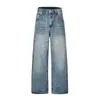 Jeans rectos lavados de estilo retro callejero japonés Rumeng para hombre, otoño, corte holgado, desgastados, pierna ancha, casual, largos