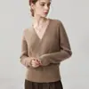Suéter de Punto de Cachemir Rayado con Cuello en V Cruzado para Mujer Color Sólido Manga Larga Elegante Casual para el Trabajo Top Base