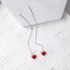 Pendientes largos de plata de ley s925 con forma de corazón rojo, con temperamento coreano, con borlas y forma de corazón de melocotón.
