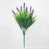 Amazon flor artificial ao ar livre lavanda artificial plástico flor falsa decoração para casa casamento verde flor em vaso ao ar livre