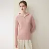 Suéter de Caxemira Slim Fit Casual Versátil Novo Outono/Inverno Feminino Suéter de Tricô com Capuz e Meio Zíper 100% Caxemira Versátil