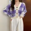 Nueva colección de otoño/invierno estilo coreano: un cárdigan de punto a cuadros de manga larga, suave pero chic y elegante, con cintura entallada, una prenda exterior versátil para mujer
