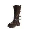 Nuevas botas de cuero 2026 otoño de caña alta estilo Martin versátiles para mujer botas de motociclista estilo punk para dama suela gruesa con hebilla de cinturón