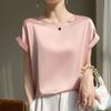 Satén de Seda 2026 Primavera/Verano Nuevo para Mujer Cuello Redondo Estilo Corto Elegante Jersey Talla Grande Manga Corta Versátil Camiseta Camiseta sin Mangas