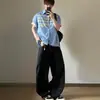 Camisa de Manga Corta a Cuadros con Estampado de Letras Estilo Callejero Americano para Hombre, Estilo Vacaciones de Verano, Camisa Versátil Casual Holgada para Hombres y Mujeres