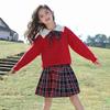Ropa de otoño para niñas, traje de invierno, nuevo suéter de punto de dos piezas estilo universitario para niños, falda corta, falda de estilo occidental para niñas