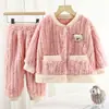 Conjunto de Pijama Espesso Infantil Outono e Inverno para Meninos e Meninas, Estilo Fofo e Adorável, Poliéster Macio e de Alta Qualidade