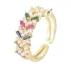 Anillo Doble de Diamantes de Lujo Ligero Más Vendido Ancho Banda Completo de Diamantes Micro-Pavimentado Anillo Abierto Ventas Directas de Fábrica