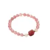 Nuevo Pulsera Pixiu de Cristal de Fresa para Cumpleaños de Mujer Pulsera de Cristal con Transferencia de Flor de Durazno para Regalo de Cumpleaños de Novia
