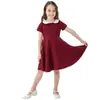 Vestido de Color Sólido con Cuello de Muñeca para Niños de Fuente de Fábrica, Lindo Vestido Estilo Academia para Niñas, Ropa Infantil Vestido de Princesa