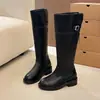 Botas Longas Castanho Melanóide Femininas 2026 Outono/Inverno Novo Estilo Zíper Traseiro Botas de Cano Alto Salto Bloco Botas Western Botas Longas