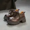 Jie Zuo 2026 Otoño Nuevo Estilo Bosque Estilo Británico Capa Superior Piel de Vaca con Cordones Planos Modernos Versátiles Temperamento Modernas Zapatos de Mujer
