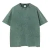 Camiseta Verão Masculina Transfronteiriça 230g Lavada Desgastada Gola Redonda Manga Curta Flocos de Neve Fritos Retrô Solta Ombro a Ombro Marca Tendência Café Escuro