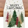 Navidad Santa Claus Americano Muñeco de Nieve Camino de Mesa Mantel de Lino Estampado Camino de Mesa Decoración Navideña Tela para Camino de Mesa Bandera de Mesa de Café