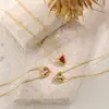 Colar de Coração de Aço Titânio da Moda para Mulheres, Versátil Estilo Coreano Estilo Ins Cristal Rosa Zircônia Colorida Banhado a Ouro Corrente de Clavícula Dourada