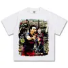 2025 Cruzamento Messi Retro Americano Algodão de Fibra Longa de Xinjiang Lavado Peso Pesado Manga Curta Masculina Básica Versátil Camiseta Base