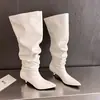 Botas Largas de Tubo Muy Alto para Mujer, Botas Hasta la Rodilla, Nuevo Estilo Otoño e Invierno, Punta Fina, Tacón Medio Delgado, Botas de Tacón Apilado, Botas Altas Rectas para Mujer