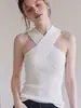 Camisola de punto cruzada estilo francés para mujer, top de verano ajustado sin mangas de alta gama con hombros descubiertos 10642