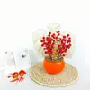 Mudanza a la Casa, Cubo de Frutas de la Fortuna, Decoración con Arreglo Floral, Cubo de Bendición Floral de Nochevieja con Frutas Rojas, Fabricante de Cubo de Abrazo de Año Nuevo con Frutas Rojas