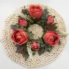 Nuevo Portavelas de Rosa Artificial Corona Decoración de Mesa Nochebuena Bola de Flores con Capullos Corona Artificial