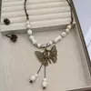 Acessórios de Colar Borboleta com Contas de Cerâmica Estilo Étnico Joias Antigas Colar com Pingente Longo de Franja de Alta Qualidade Pingente