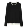 Nova coleção outono e inverno: top base feminina macio, amigo da pele, versátil e quente com gola redonda, apresentando um design falso de duas peças e cor sólida, com mangas compridas
