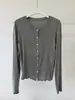 Suavidad Narrada LigeramenteOtoño Temprano Simple Cómodo Cardigan de Punto con Volantes Cuello Redondo de Tencel Acetato Lana Top para Mujer