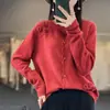 Cárdigan de Punto 100% Lana Pura Chaqueta de Manga Larga para Mujer Suéter Cálido Holgado Cómodo Sentido del Diseño Ajustado Versátil