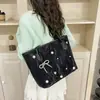 Bolso Tote de Lunares con Lazo para Mujer 2025 Nuevo Estilo Coreano Gran Capacidad Estudiante Clase Viaje al Trabajo Bolso de Hombro Versátil