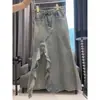 Falda Midi Irregular de Mezclilla Estilo Americano para Mujer, Falda Bodycon de Cintura Alta para Verano, Falda Línea A para Mujer Petite