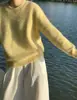 Suéter Amarelo Creme Feminino Pulôver Gola Redonda Outono e Inverno Roupa de Baixo Macio e Sedoso Super Bonito Camisa Básica de Tricô Leite