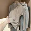 Camiseta básica de terciopelo grueso con cuello alto para mujer para otoño e invierno, camiseta de manga larga de cuello medio alto, top a rayas elegante adelgazante