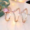 Anillo Femenino Dulce y Chic Transfronterizo Rongxing, Conjunto de Tres Piezas con Piedra Principal de Gota de Agua, Desmontable para Usar, Accesorio de Regalo