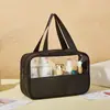 Bolsa de Maquiagem Costurada Estilo Novo, Grande Capacidade, Simples, Semitransparente, Impermeável, Bolsa Portátil para Armazenamento em Viagem