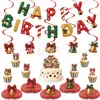Bandeirola de Aniversário Estilo Desenho Animado Retrô de Natal Banner de Letras 3D Enfeite de Topo de Bolo Decoração Enfeite