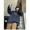 Moletom Cinza Damasco Estilo Coreano Novo Gola Redonda Manga Longa para Mulheres no Outono e Inverno Solto e Versátil Blusas Estampadas da Moda para Estudantes