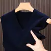Colete de lã 100% puro para outono e inverno para homens, suéter de lã com gola V, suéter espesso, colete para homens de meia-idade e jovens, colete de pai