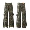 Magic Bear Marca Trendy 2026 Novo High Street Retrô Americano Rasgado Personalidade Vibe Camuflagem Roupa de Trabalho Calças Casuais com Leve Flare