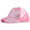AliExpress novo primavera e verão feminino abertura nas costas lantejoulas rosa brilhante rosa dourado rabo de cavalo boné de beisebol boné com aba sem marca CC