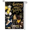 Bandeira Decorativa Tema Festa de Ano Novo Amazon Transfronteiriça 2025 Impressa Frente e Verso Fogos de Artifício Preto Dourado Bandeira de Jardim de Linho