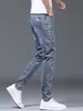 Jeans Estilo Nuevo 2024 para Hombre azul claro Skinny Pie Tendencia Combinan con Todo Rectos Elásticos Pantalones Largos Casuales Ajustados para Hombre