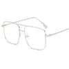 Gafas de sol D home de doble puente, marco metálico retro de gran tamaño, venta al por mayor 1014, montura completa cuadrada de personalidad, lente plana, gafas de doble puente