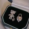 Aretes nuevos de oso amoroso de circonita estilo coreano, sentido de la moda, aretes de nicho asimétricos AB, aretes combinables