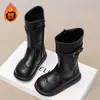 Botas de Montar para Niña 2026 Otoño/Invierno Bebé Niña Felpa Plus Cálidas Botas de Algodón de Doble Capa Simples Retro Botas Martin Botas Largas
