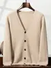 Suéter masculino de cashmere de montanha com sete agulhas e fios duplos, cardigan de inverno com decote em V, casaco de lã tricotado com abotoamento simples