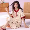 [Algodão Puro] Pijama Novo Estilo 2026 para Mulheres, Camisola de Verão Fina de Manga Curta com Desenhos que Pode Ser Usada Fora de Casa como Roupa de Casa Soltinha