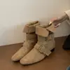 Botines gruesos de tacón alto de diseño único estilo coreano retro para mujer, nuevas botas hasta la pantorrilla versión coreana 2026 con punta cuadrada pequeña botas western